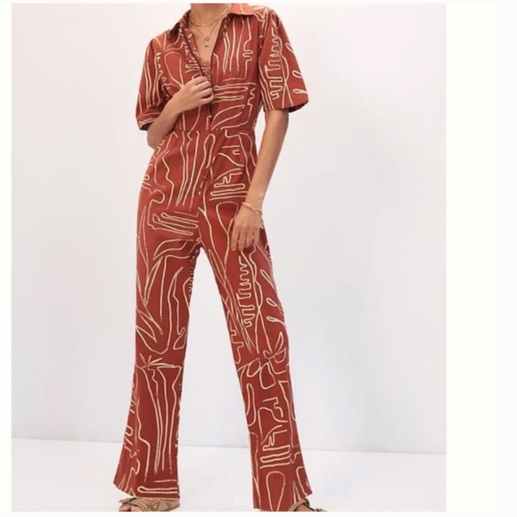 Kami Abstract Boho Peasant Shape Wide Leg Modern Hipster Shabby Hippie Jumpsuit - Picture 1 of 6